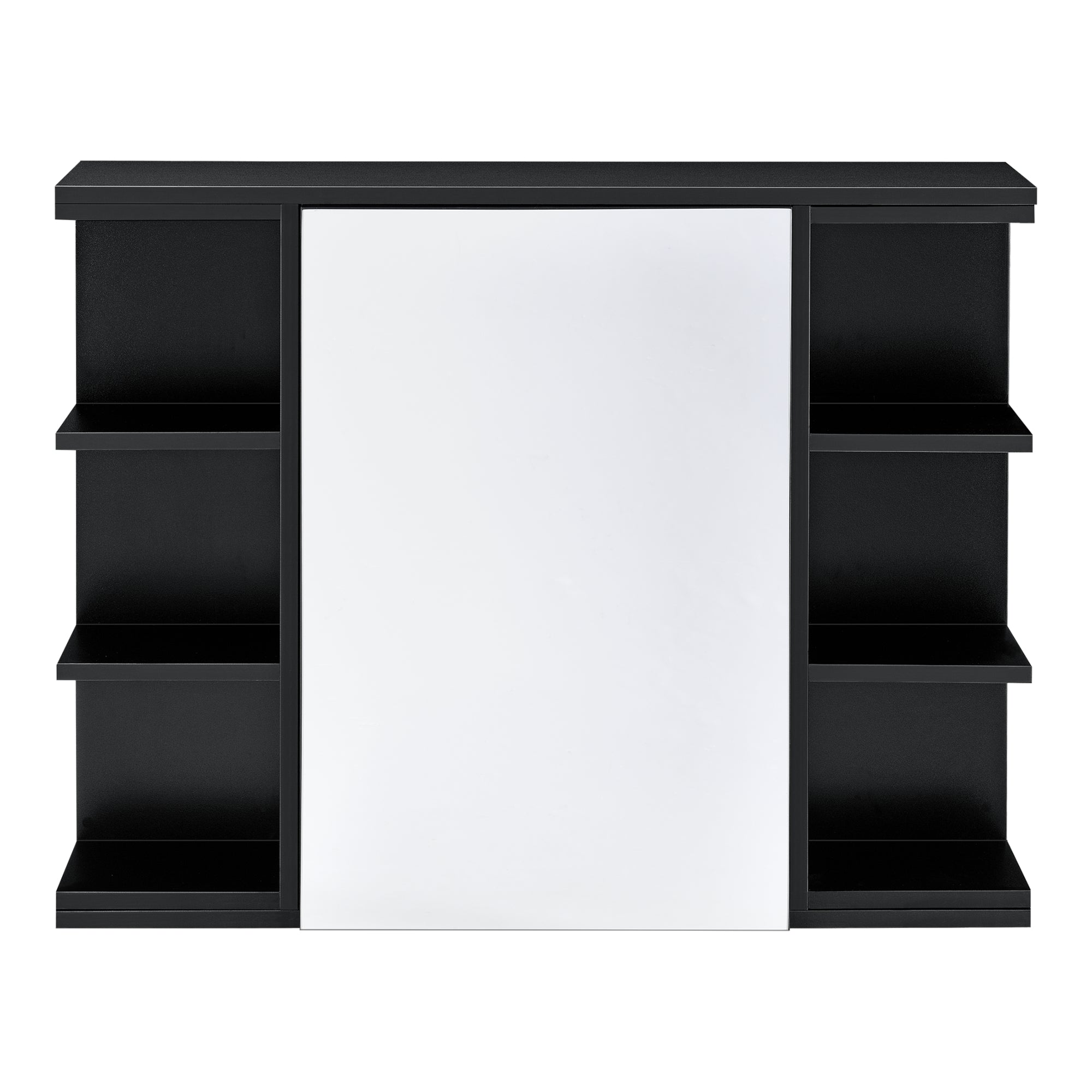 Armadietto da Muro Harstad per Bagno con Specchio Anta e Ripiani Laterali 64x80x20 cm - Nero [en.casa]