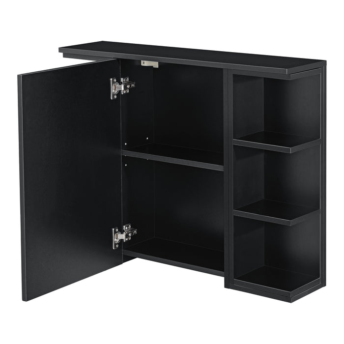 Armadietto da Muro Harstad per Bagno con Specchio Anta e Ripiani Laterali 64x80x20 cm - Nero [en.casa]