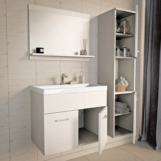 Set da Bagno Krildihana Mobile Sottolavabo con Lavabo Armadio a Colonna e Specchio - Bianco [en.casa]