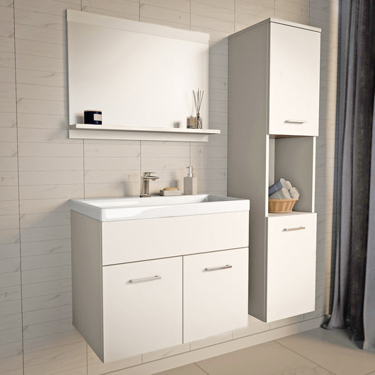 Set da Bagno Krildihana Mobile Sottolavabo con Lavabo Armadio a Colonna e Specchio - Bianco [en.casa]