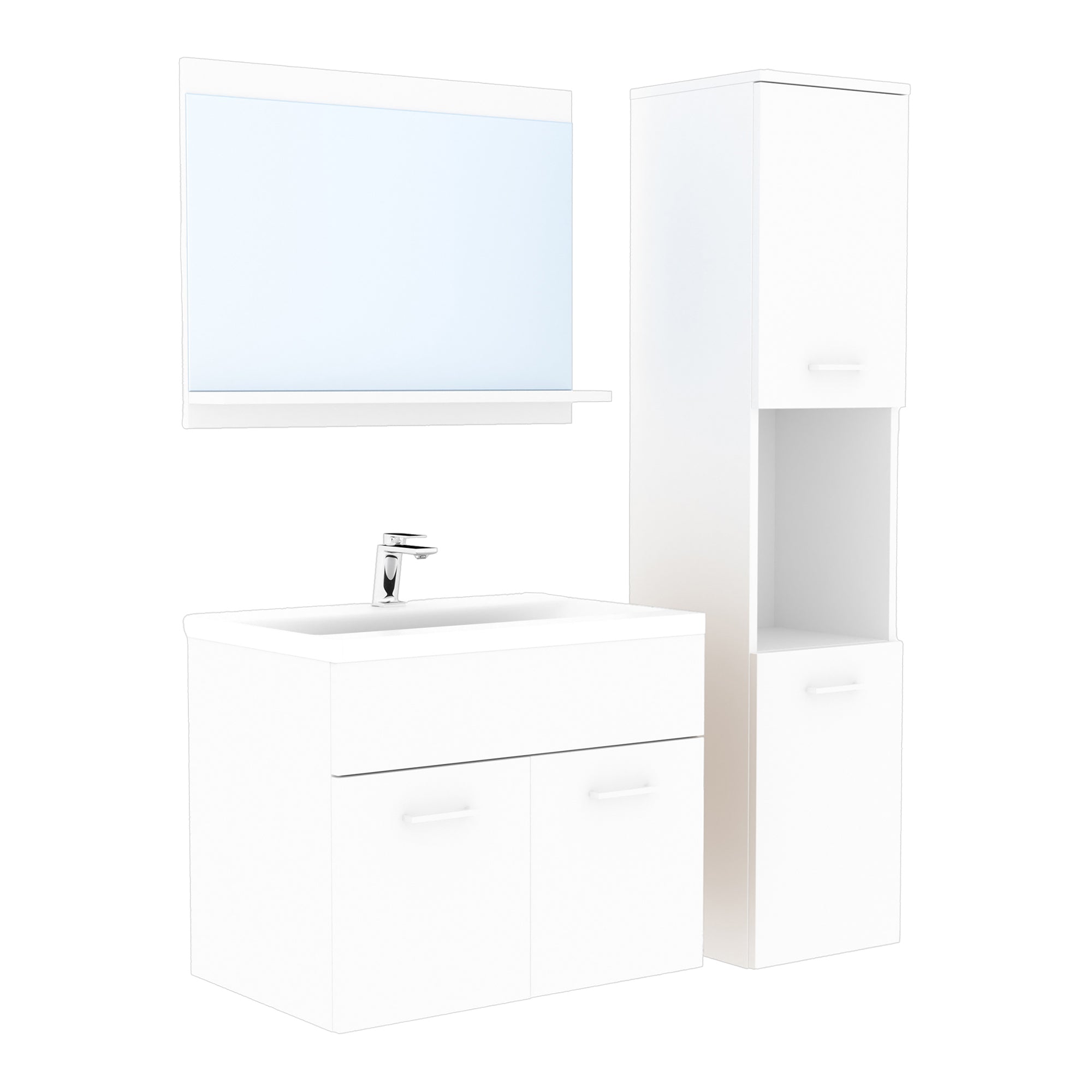 Set da Bagno Krildihana Mobile Sottolavabo con Lavabo Armadio a Colonna e Specchio - Bianco [en.casa]