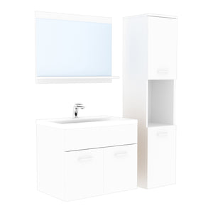 Set da Bagno Krildihana Mobile Sottolavabo con Lavabo Armadio a Colonna e Specchio - Bianco [en.casa]