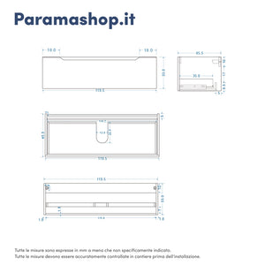 Mobile bagno sospeso 120 cm grigio opaco un cassettone con top | Bako