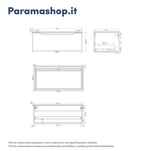 Mobile bagno sospeso modulare 90 cm sabbia opaco due cassetti con top | Bako