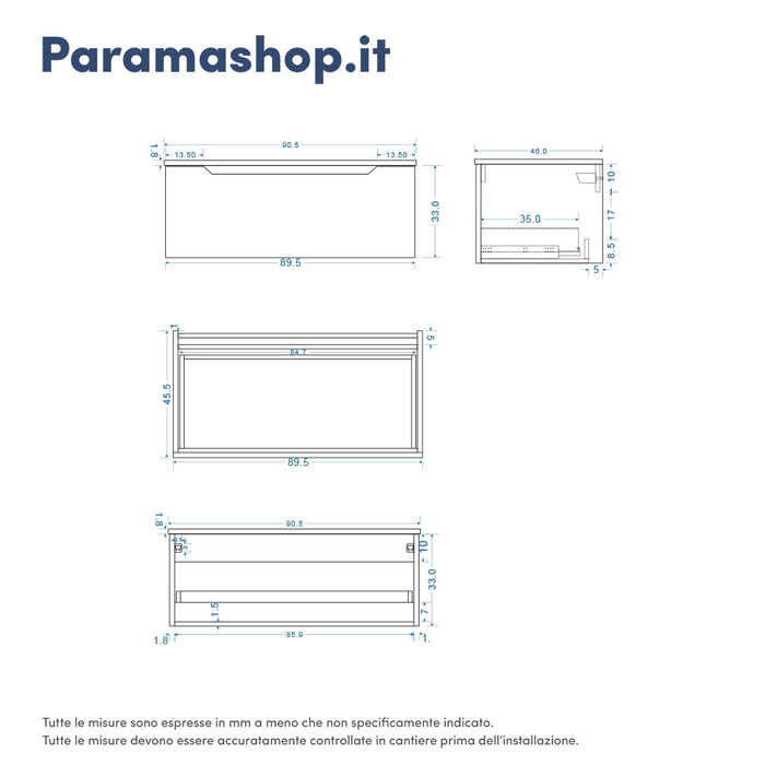 Cassettone scorrevole 90cm bianco opaco chiusura soft-close | Bako