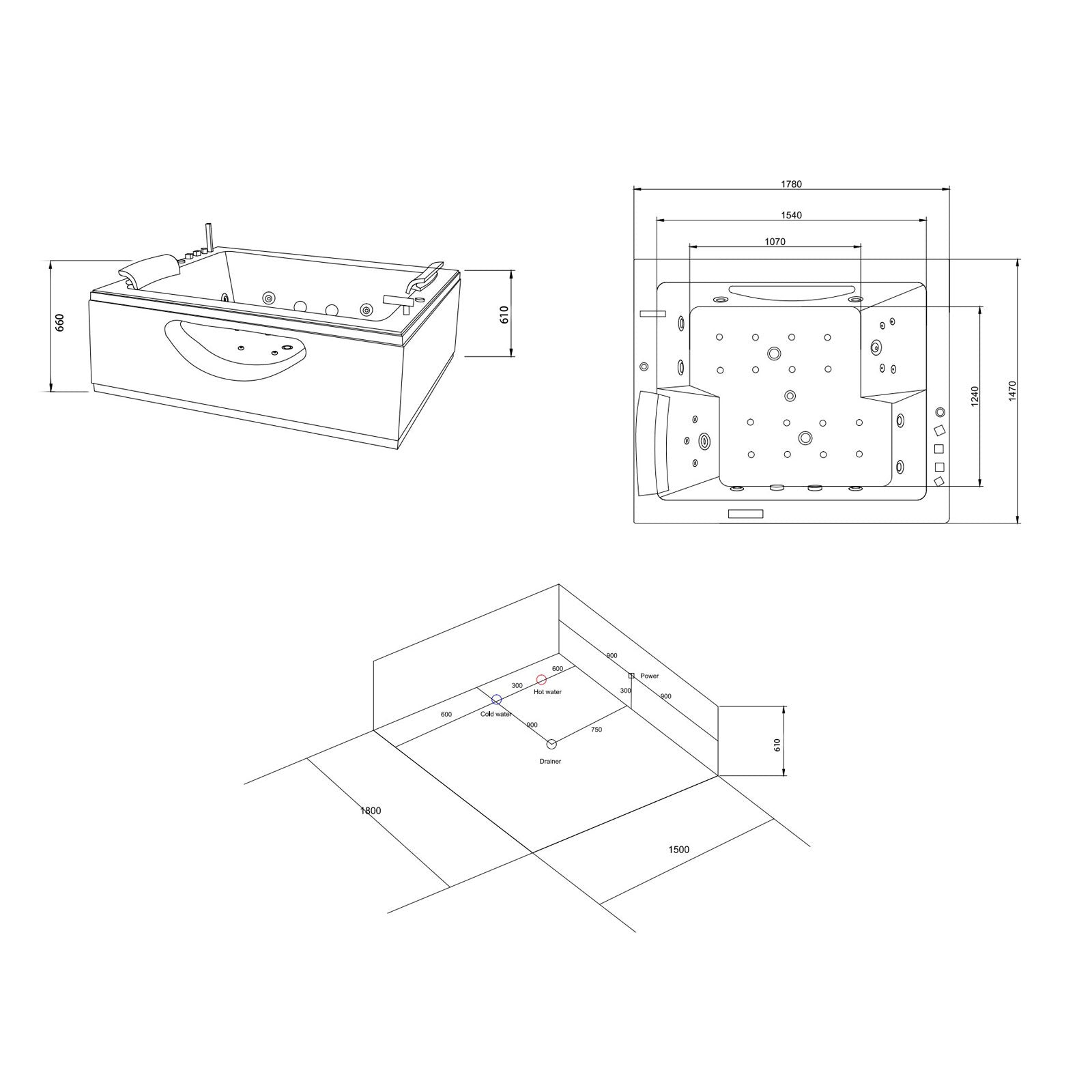 Vasca idromassaggio doppia pompa bianca 178 X 147 cm 33 getti – Bali