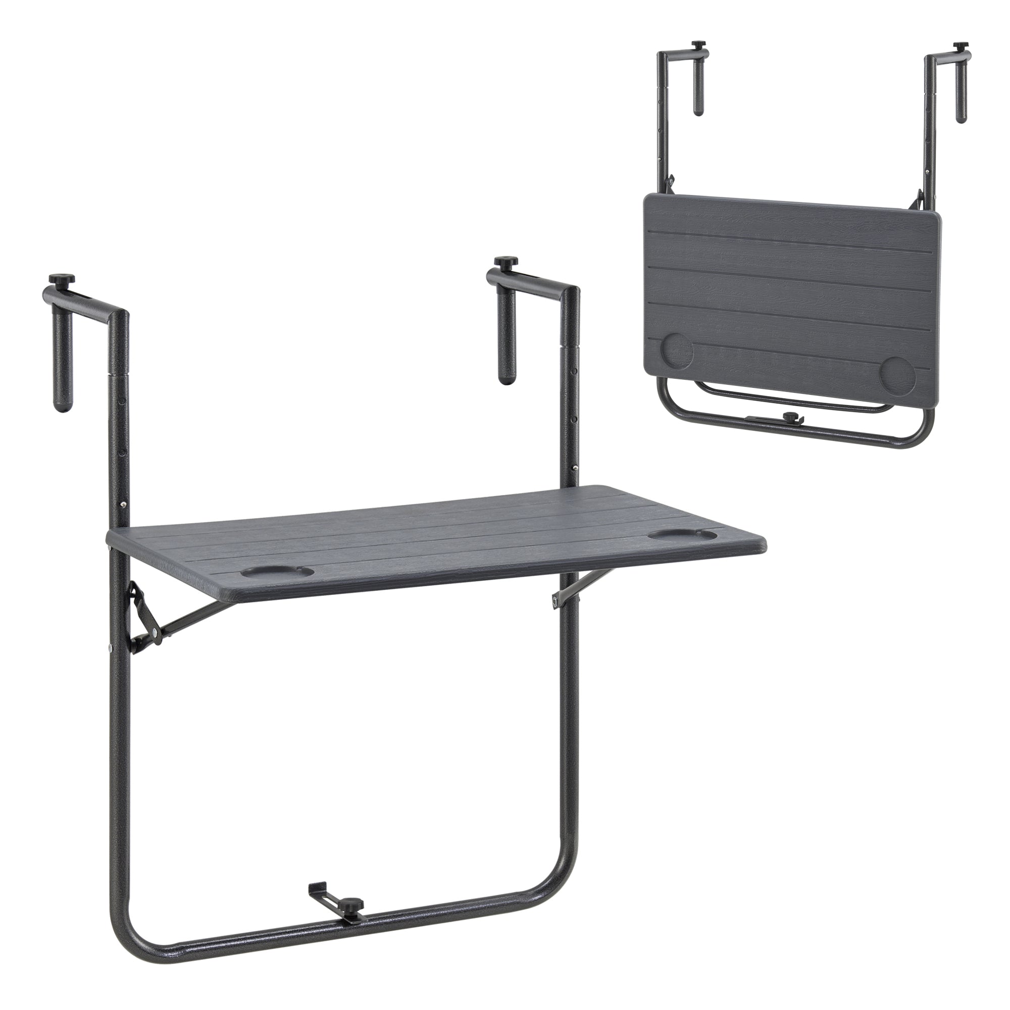 Tavolino Appeso 'Badolato' da Balcone - Piano Ribaltabile di Forma Rettangolare - Grigio Scuro [en.casa]