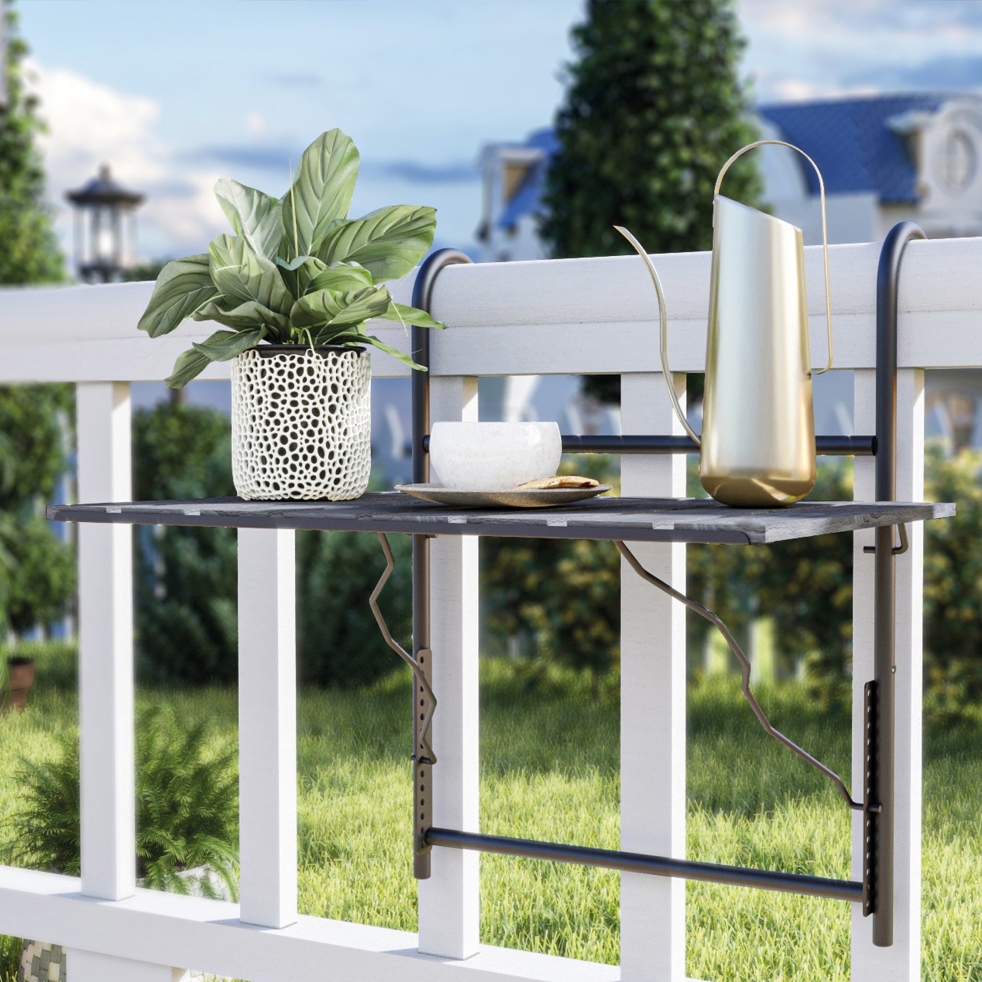 Tavolino da Ringhiera Petäjävesi Tavolino Appeso da Balcone Piano Regolabile - Grigio venato [en.casa]