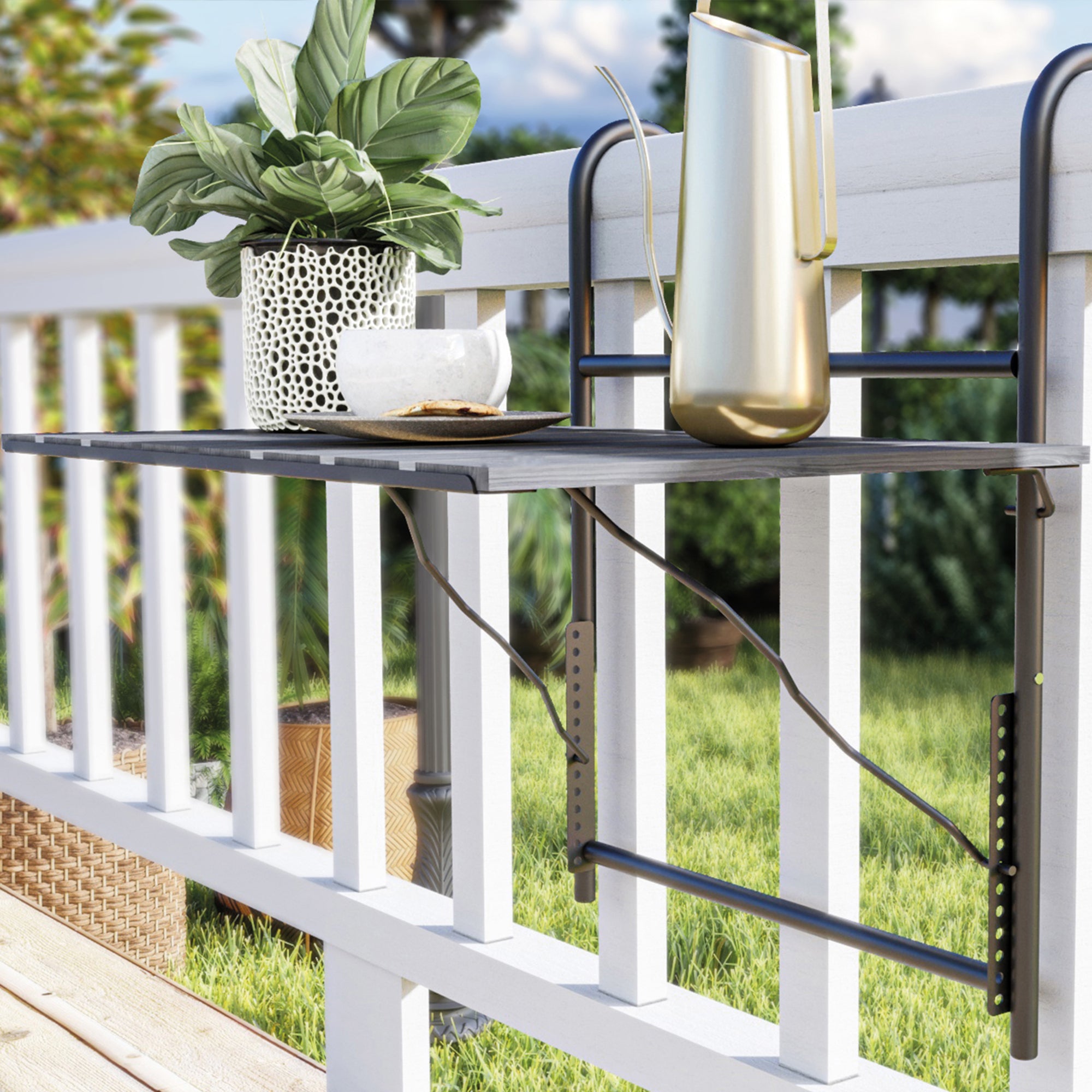 Tavolino da Ringhiera Petäjävesi Tavolino Appeso da Balcone Piano Regolabile - Grigio venato [en.casa]