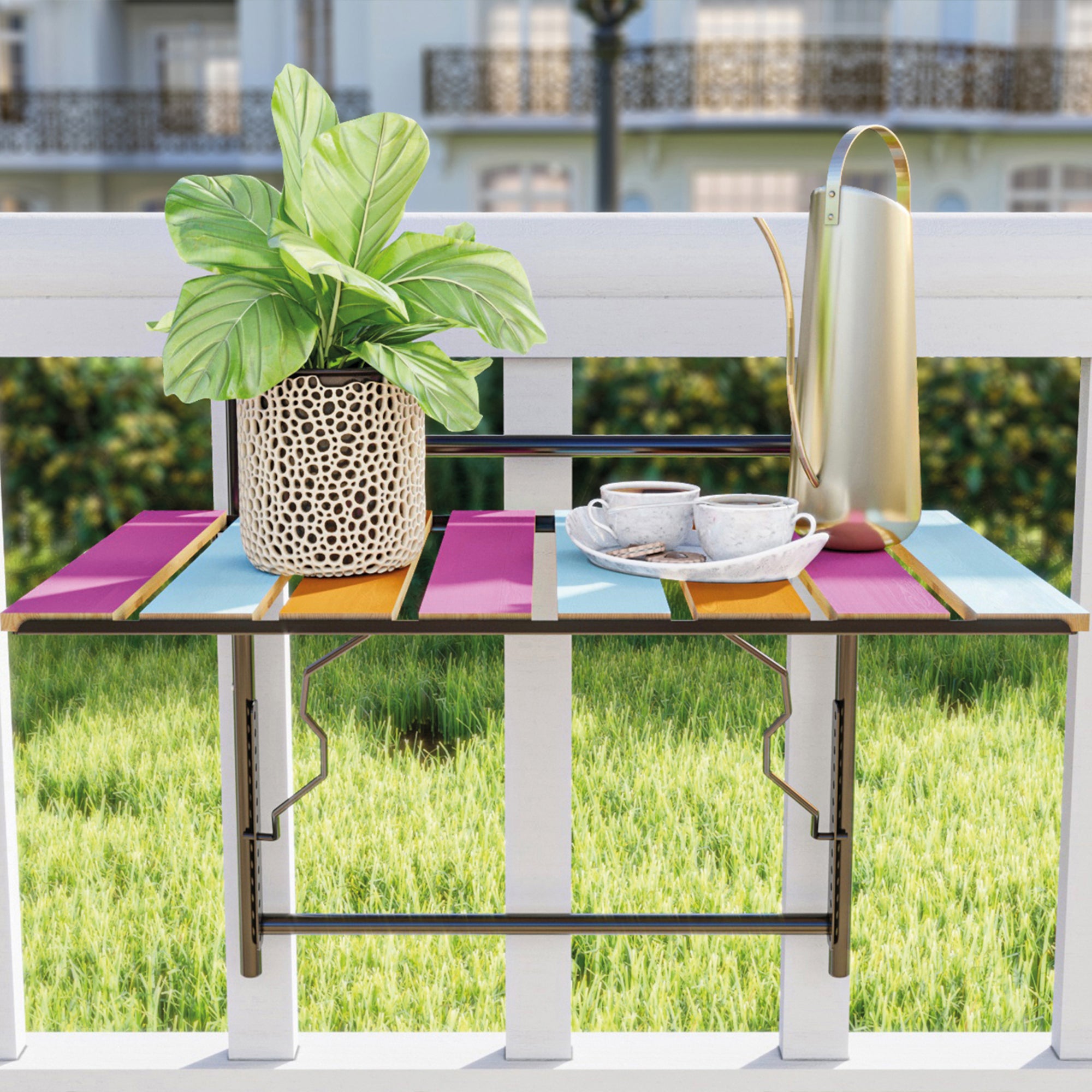 Tavolino da Ringhiera Petäjävesi Tavolino Appeso da Balcone Piano Regolabile - Multicolore [en.casa]