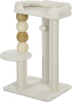 Torre per Gatti con Lettino, Piattaforma e Pallina Giocattolo, in Legno, Peluche e Iuta, 48.5x40x76 cm, Beige