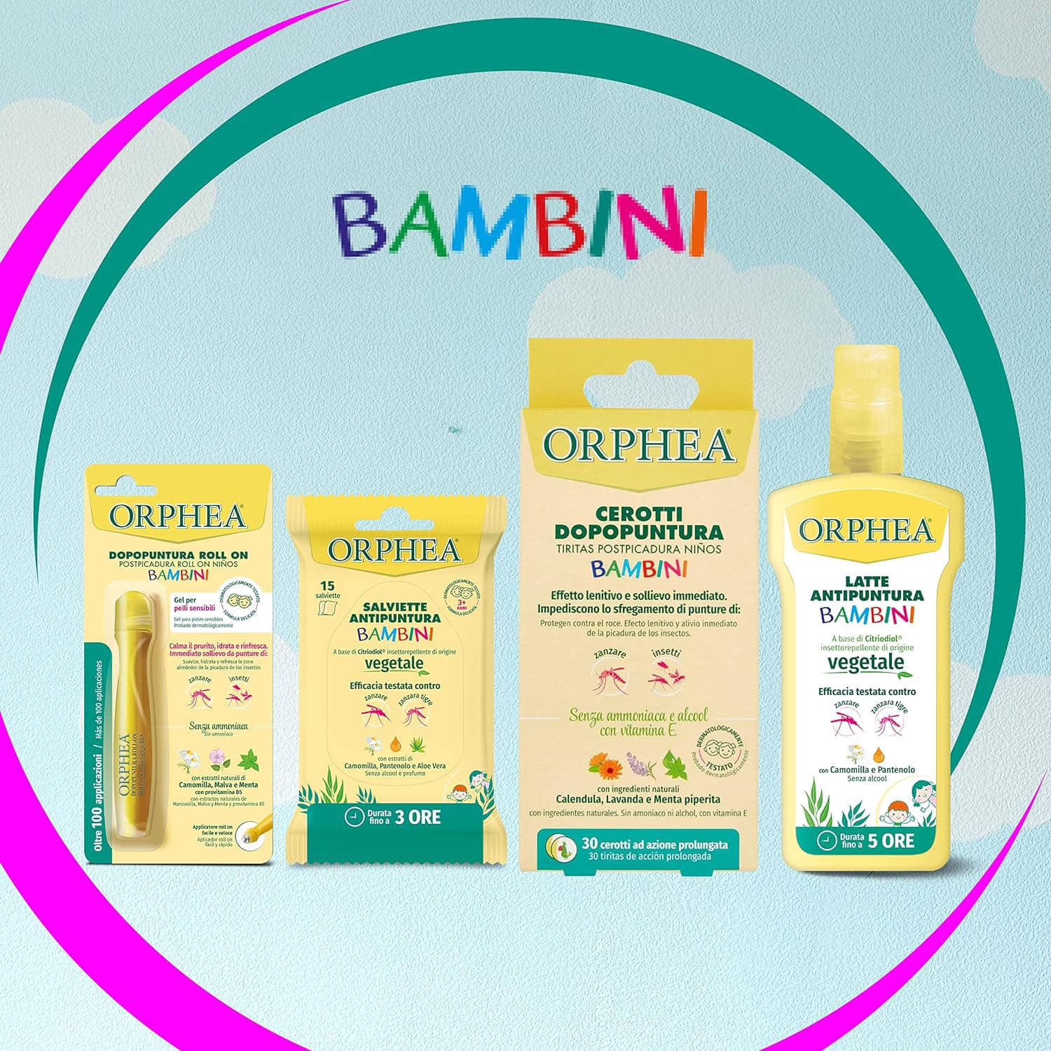 Cerotti Dopopuntura Bambini, Senza Alcool e Ammmoniaca, Con Vitamina E ad Azione Prolungata, 30pz, Orphea