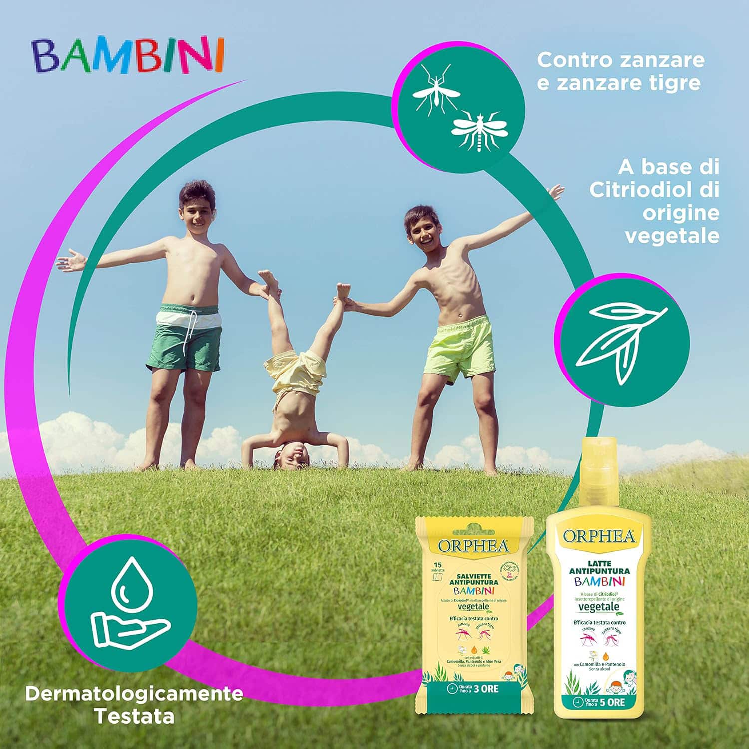 Dopopuntura Bambini, Contro Punture di Insetti, per Pelli Sensibili, Senza Ammoniaca con Estratti Naturali, 10ml,Orphea