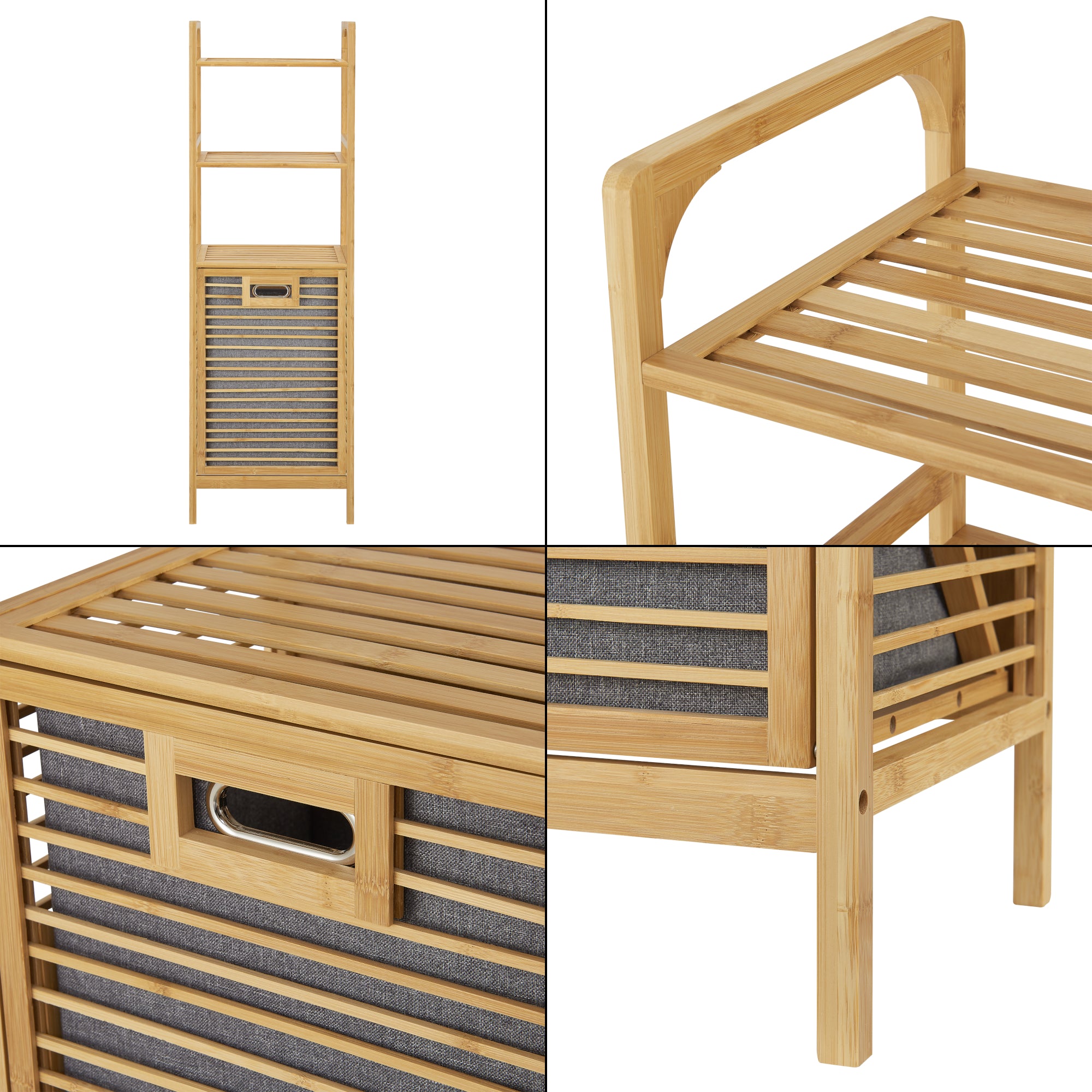 Mobile Portabiancheria in Bambù 'Tidaholm' con Ripiani e Sacco per Bucato [en.casa]