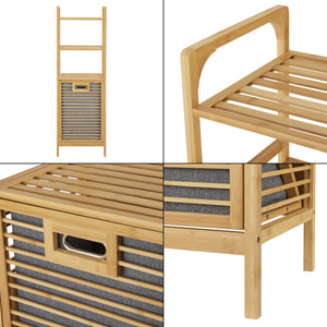 Mobile Portabiancheria in Bambù 'Tidaholm' con Ripiani e Sacco per Bucato [en.casa]