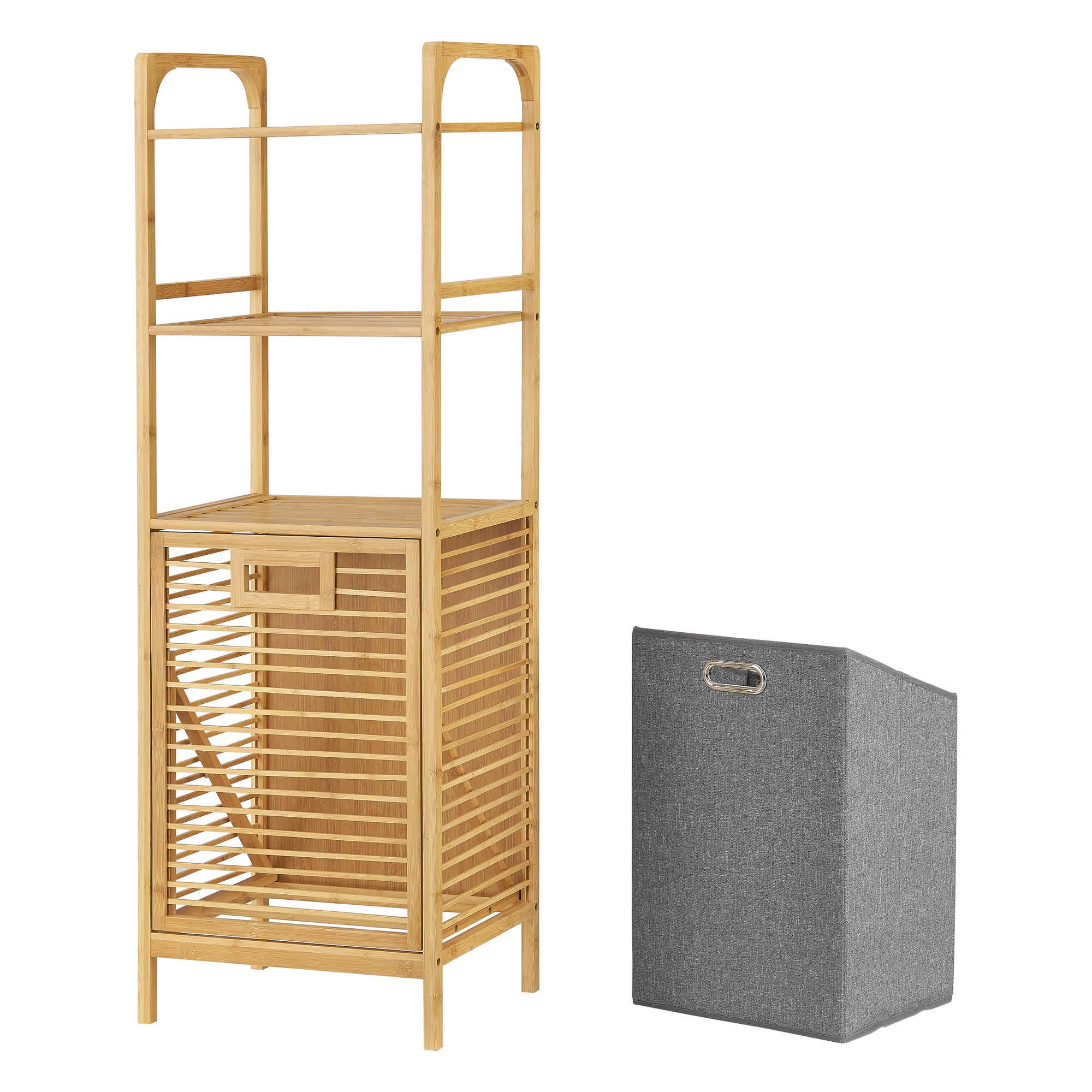Mobile Portabiancheria in Bambù 'Tidaholm' con Ripiani e Sacco per Bucato [en.casa]