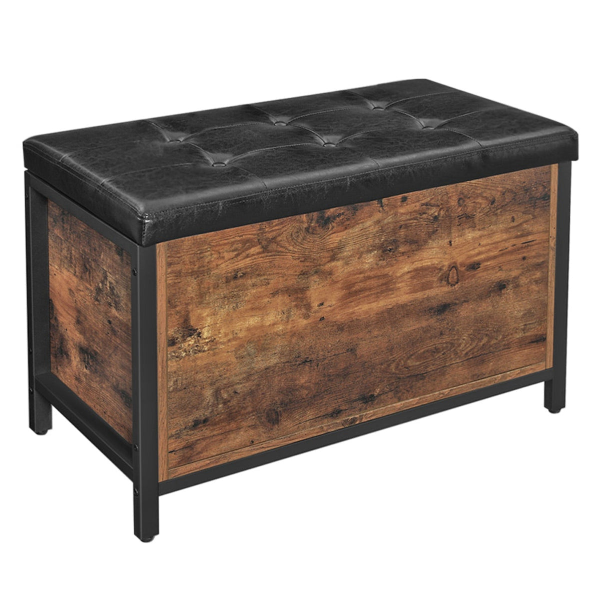 Panca contenitore imbottita con seduta a fine letto per corridoio camera da letto soggiorno metallo facile da montare stile industriale pu nero marrone rustico 12_0004171