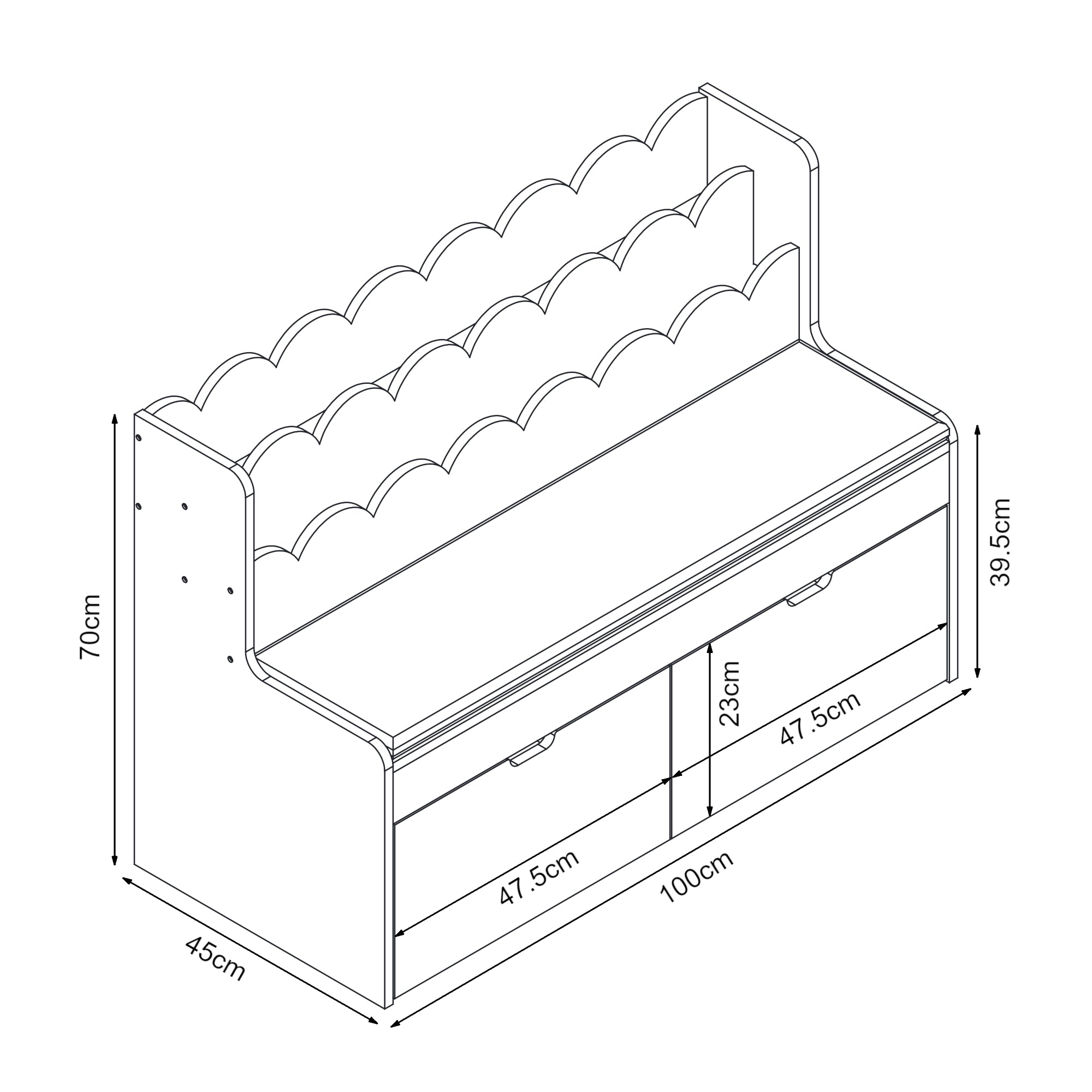 Panca Vestnes con Scaffale e 2 Cassetti per Cameretta - Rosa/Bianco [en.casa]