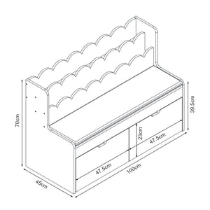 Panca Vestnes con Scaffale e 2 Cassetti per Cameretta - Rosa/Bianco [en.casa]