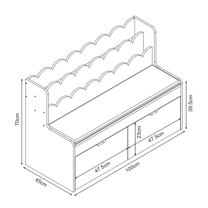 Panca Vestnes con Scaffale e 2 Cassetti per Cameretta - Rosa/Bianco [en.casa]