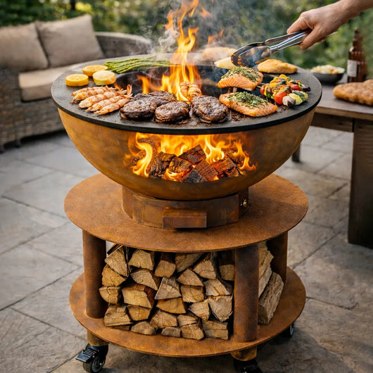 Tempo Style – Barbecue a Legna e Carbone Stromboli Corten | BBQ in Acciaio Corten da Esterno con ruote e Griglia di cottura in Acciaio Inox 316