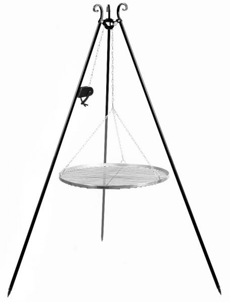 Barbecue Treppiede da 180 cm con griglia in acciaio inox da 80 cm + verricello