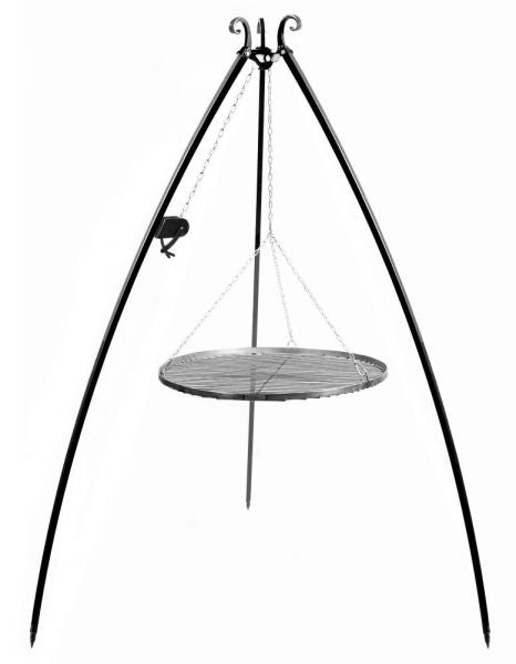 Barbecue Treppiede da 200 cm con griglia in acciaio naturale da 50 cm + verricello