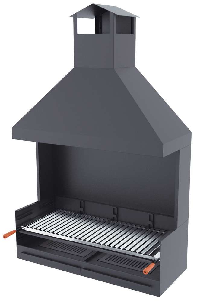 Barbecue a carbonella e legna Griglia in acciaio inox da 100 cm - Con paravento e cappa