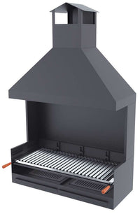 Barbecue a carbonella e legna Griglia in acciaio inox da 100 cm - Con paravento e cappa