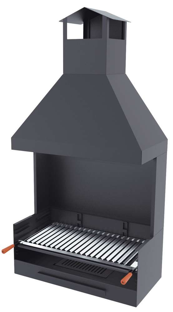 Barbecue a carbonella e legna Griglia in acciaio inox da 80 cm - Con paravento e cappa