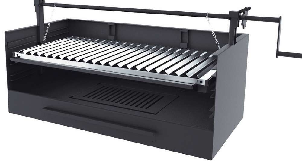 Barbecue a carbonella e legna Griglia in acciaio inox da 80 cm - Con sollevatore - Libera installazione / Incasso