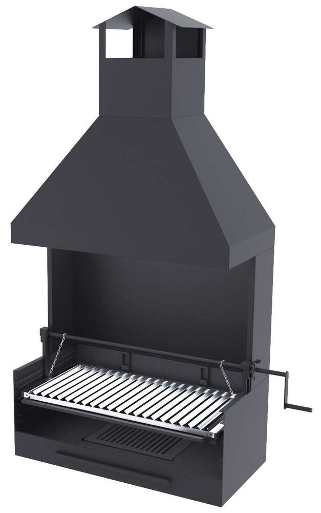 Barbecue a carbonella e legna Griglia in acciaio inox da 80 cm - Con sollevatore paravento e cappa