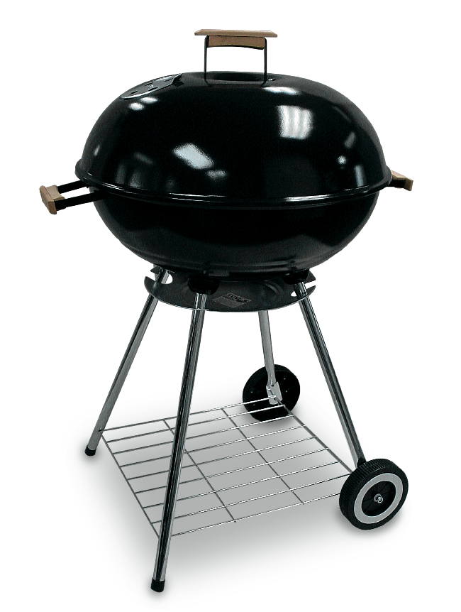 Barbecue in acciaio griglia Ø 56 cm nero con ruote e coperchio Fredi