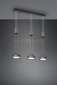 FRANKLIN BARRA 3 SOSPENSIONI LED 27W 3150lm, 3000K REGOLABILE IN ALTEZZA CON BILANCIERI ANTRACITE DIMMERABILE CON INTERRUTTORE  L. 85CM