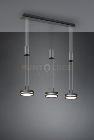 FRANKLIN BARRA 3 SOSPENSIONI LED 27W 3150lm, 3000K REGOLABILE IN ALTEZZA CON BILANCIERI ANTRACITE DIMMERABILE CON INTERRUTTORE  L. 85CM