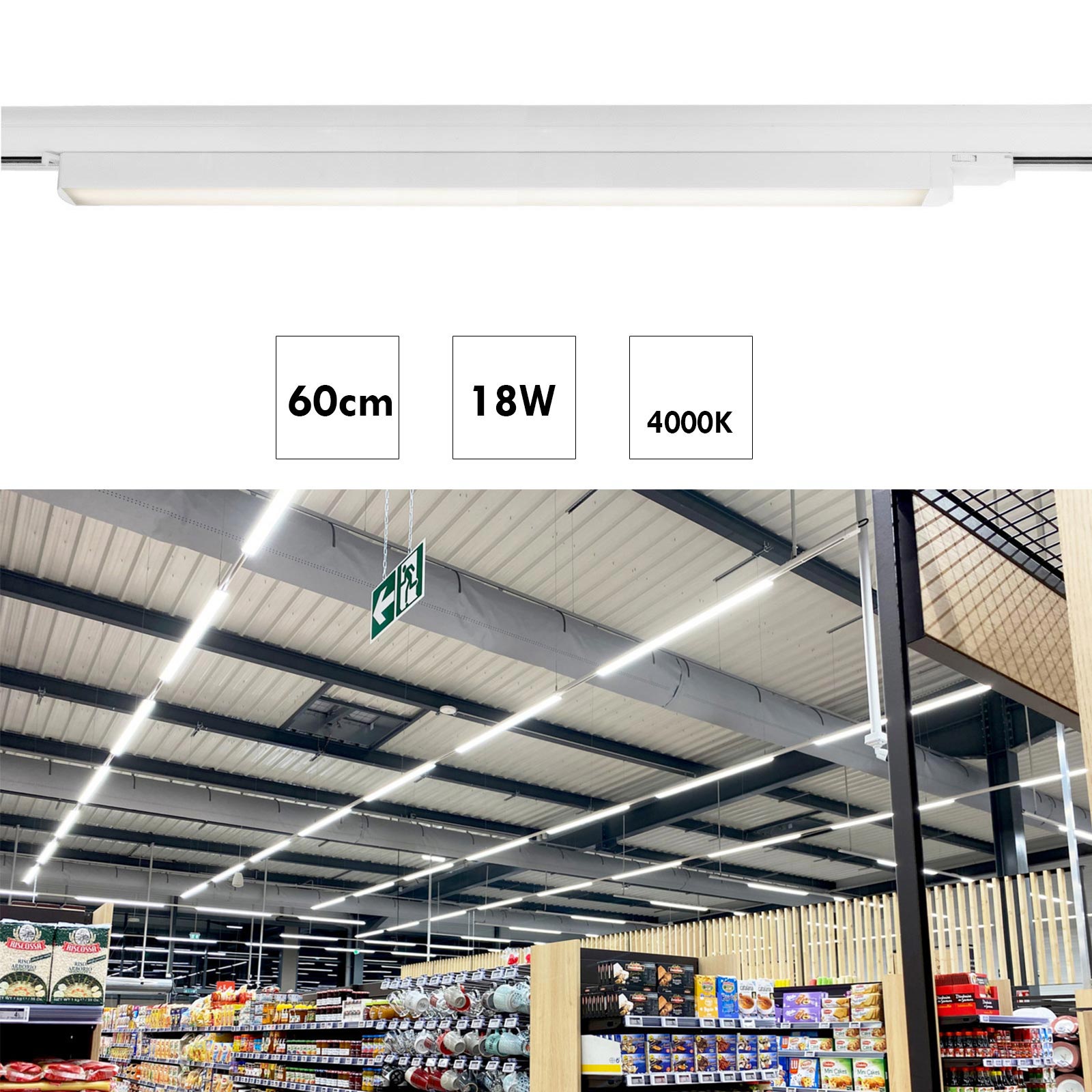 Barra LED faretto track binario trifase 18W alluminio nero bianco luce lineare negozio deposito ufficio studio 60cm BIANCO 4000K