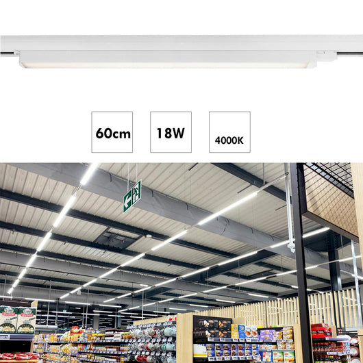 Barra LED faretto track binario trifase 18W alluminio nero bianco luce lineare negozio deposito ufficio studio 60cm BIANCO 4000K