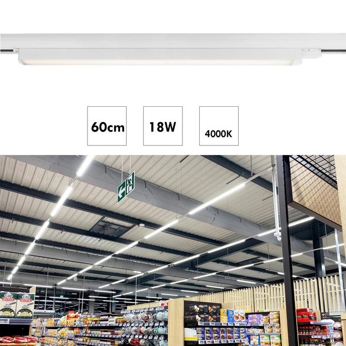 Barra LED faretto track binario trifase 18W alluminio nero bianco luce lineare negozio deposito ufficio studio 60cm BIANCO 4000K