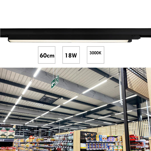 Barra LED faretto track binario trifase 18W alluminio nero bianco luce lineare negozio deposito ufficio studio 60cm NERO 3000K