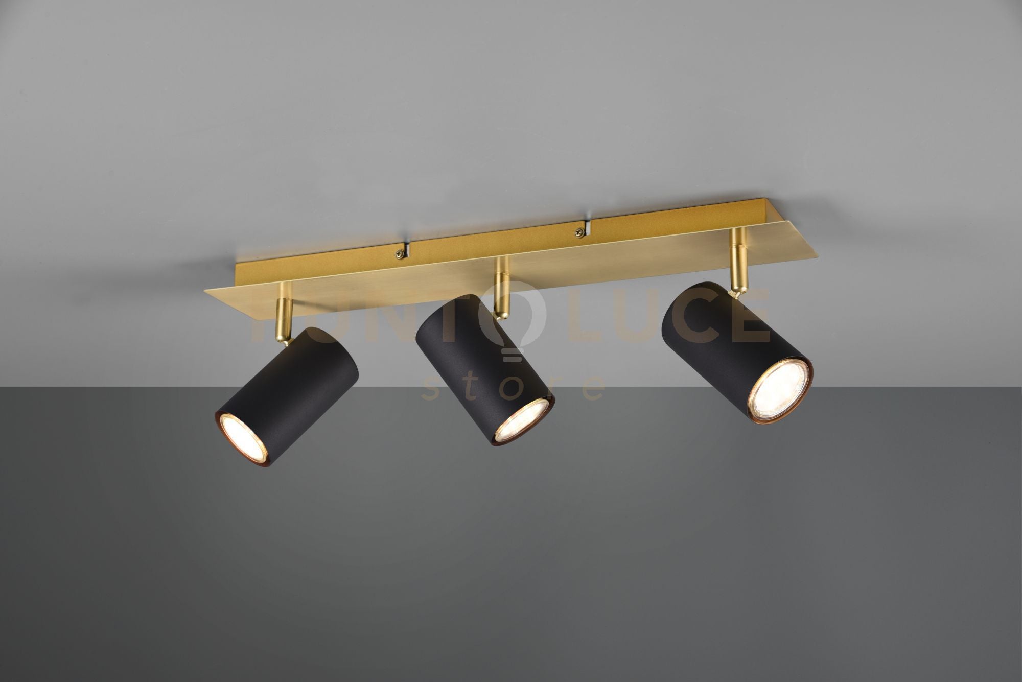 MARLEY BARRA BASE ORO CON 3 SPOTS CILINDRI NERO L. 48CM 3 LUCI ATTACCO GU10