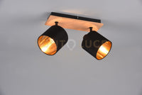 TOMMY BARRA 2 SPOTS BASE LEGNO CON PARALUMI NERO E ORO L. 30CM 2 LUCI ATTACCO E14