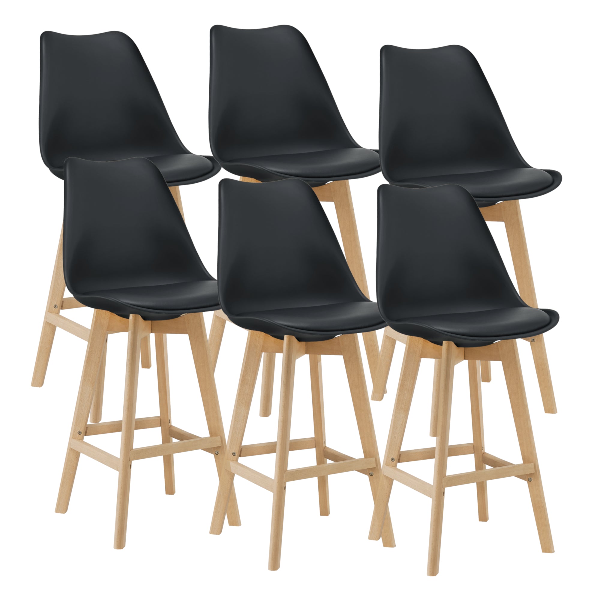 Set di 6 sgabelli da bar in plastica faggio sintetico 105 x 48 x 58 cm nero 03_0008728
