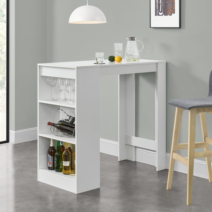 Bancone Tavolo Alto da Bar Kouvola con 3 Scomparti Aperti 110x50x103 cm - Bianco [en.casa]