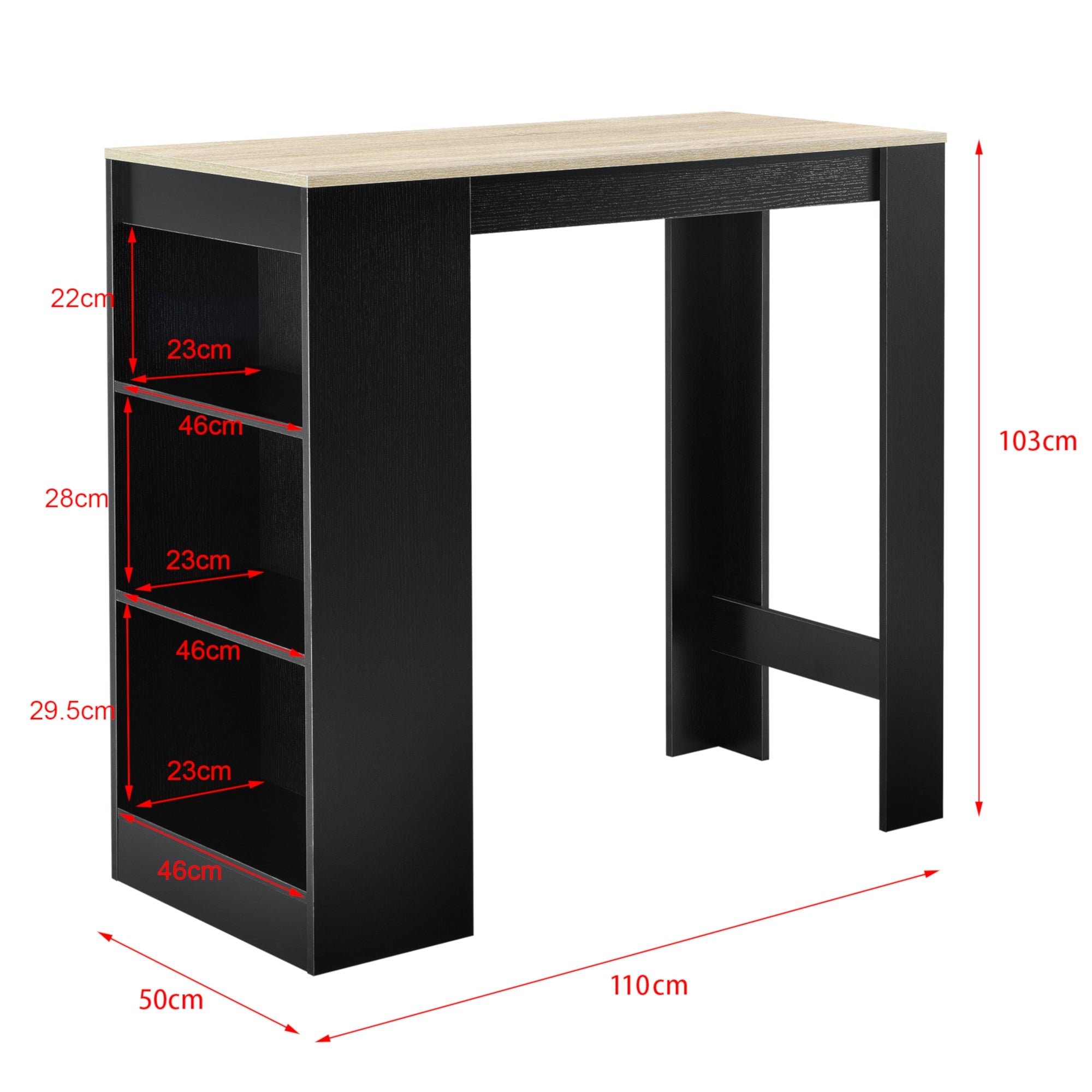 Tavolo da bar con contenitore alto da bistrot con 3 ripiani 110 cm nero e rovere 03_0006191