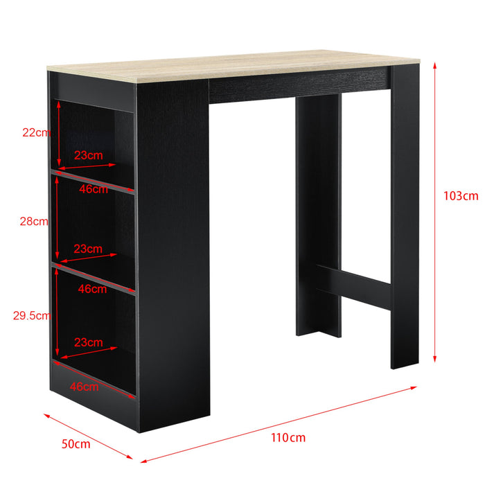 Tavolo da bar con contenitore alto da bistrot con 3 ripiani 110 cm nero e rovere 03_0006191