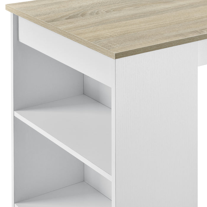 Bancone Tavolo Alto da Bar Kouvola con 3 Scomparti Aperti 110x50x103 cm - Bianco/Effetto Rovere [en.casa]