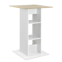 Tavolo Alto da Bar Visby con Piano Quadrato e 3 Ripiani - Bianco / Effetto Rovere [en.casa]