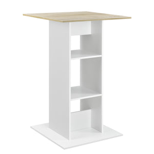 Tavolo Alto da Bar Visby con Piano Quadrato e 3 Ripiani - Bianco / Effetto Rovere [en.casa]