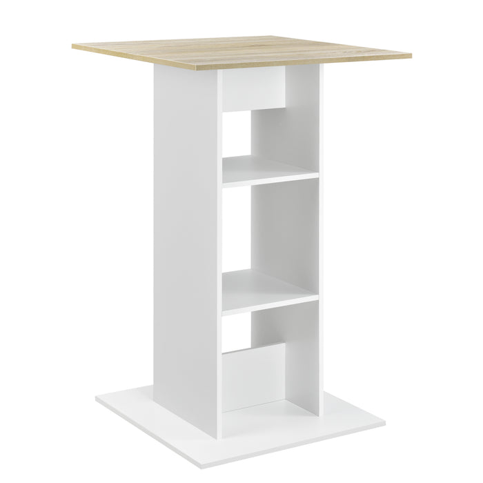 Tavolo Alto da Bar Visby con Piano Quadrato e 3 Ripiani - Bianco / Effetto Rovere [en.casa]