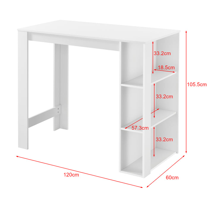 Tavolo Alto da Bar Danderyd Bancone a 3 Ripiani Laterali 120 x 60 x 106 cm - Bianco [en.casa]